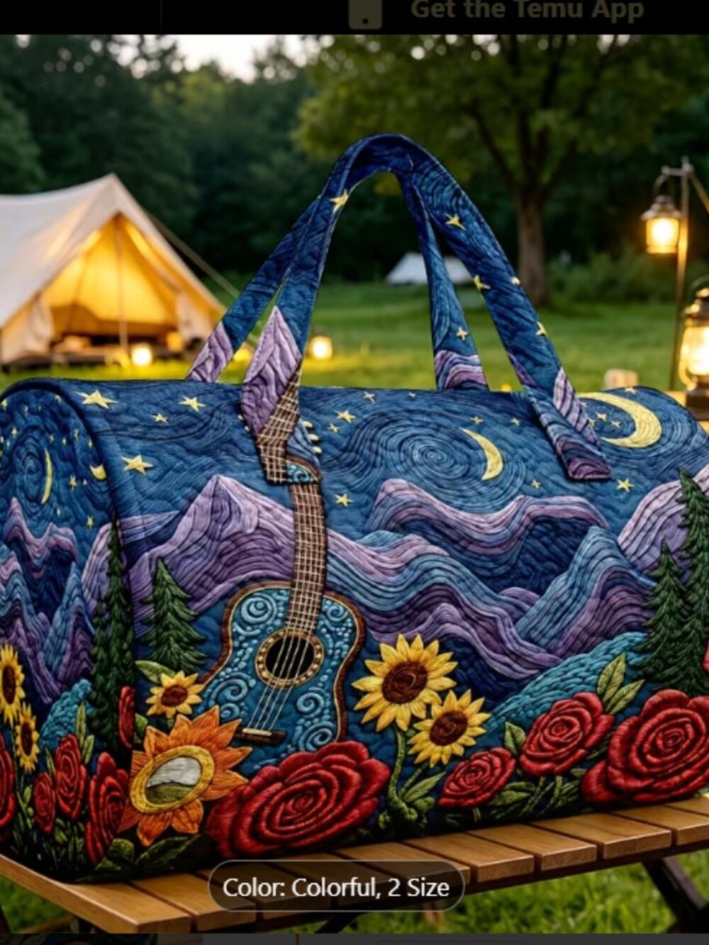 Large Capacity 1pc Starry Mountains Guitar Floral Quilted Women'S Tote Bag